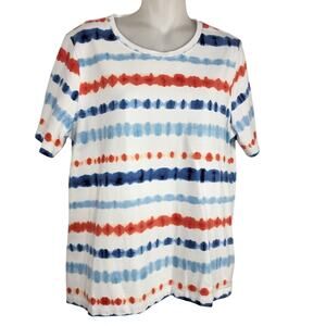 Denim & Co. Women Perfect Jersey Americana Tops Ameri Stripe Medium Short Sleeve